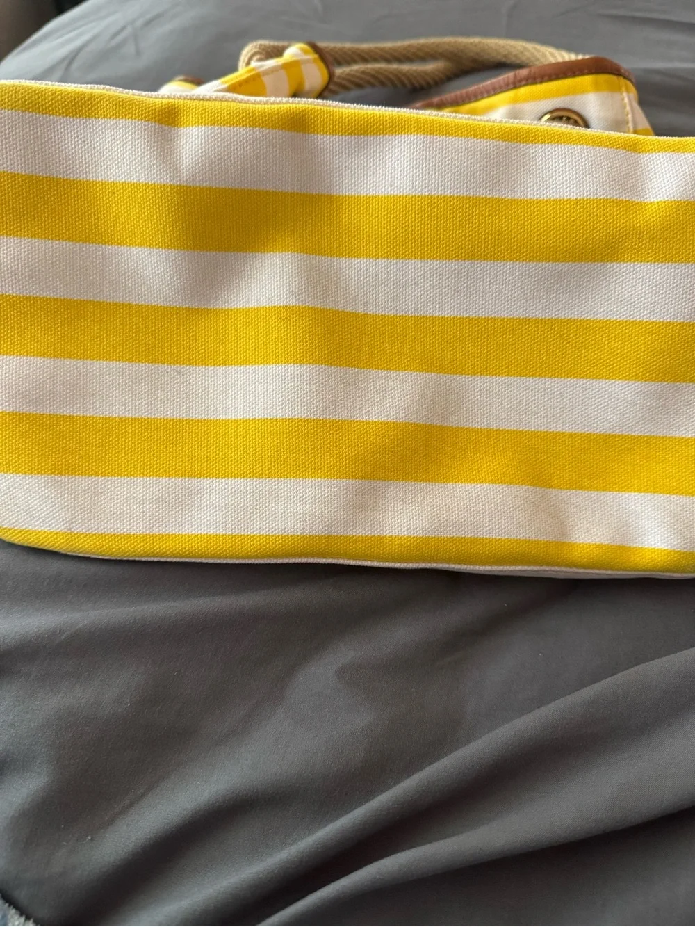 Michael Kors Yellow and White Striped Canvas Tote with Rope Handles